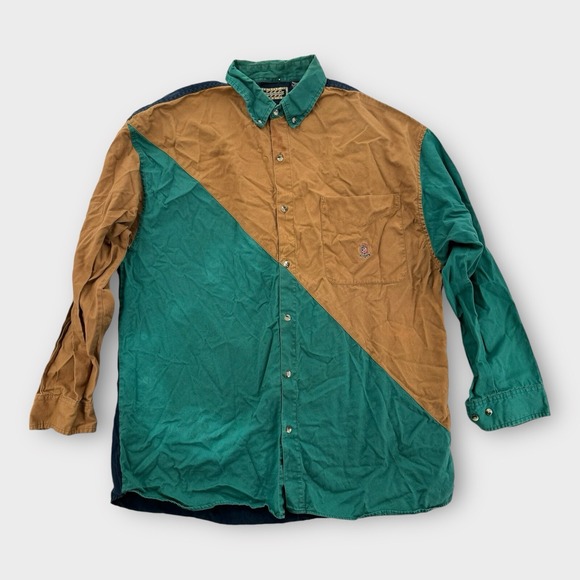 Hunting Horn Other - VINTAGE Hunting Horn J Riggings Shirt‎ Mens Large Color Block Stripe Green Brown